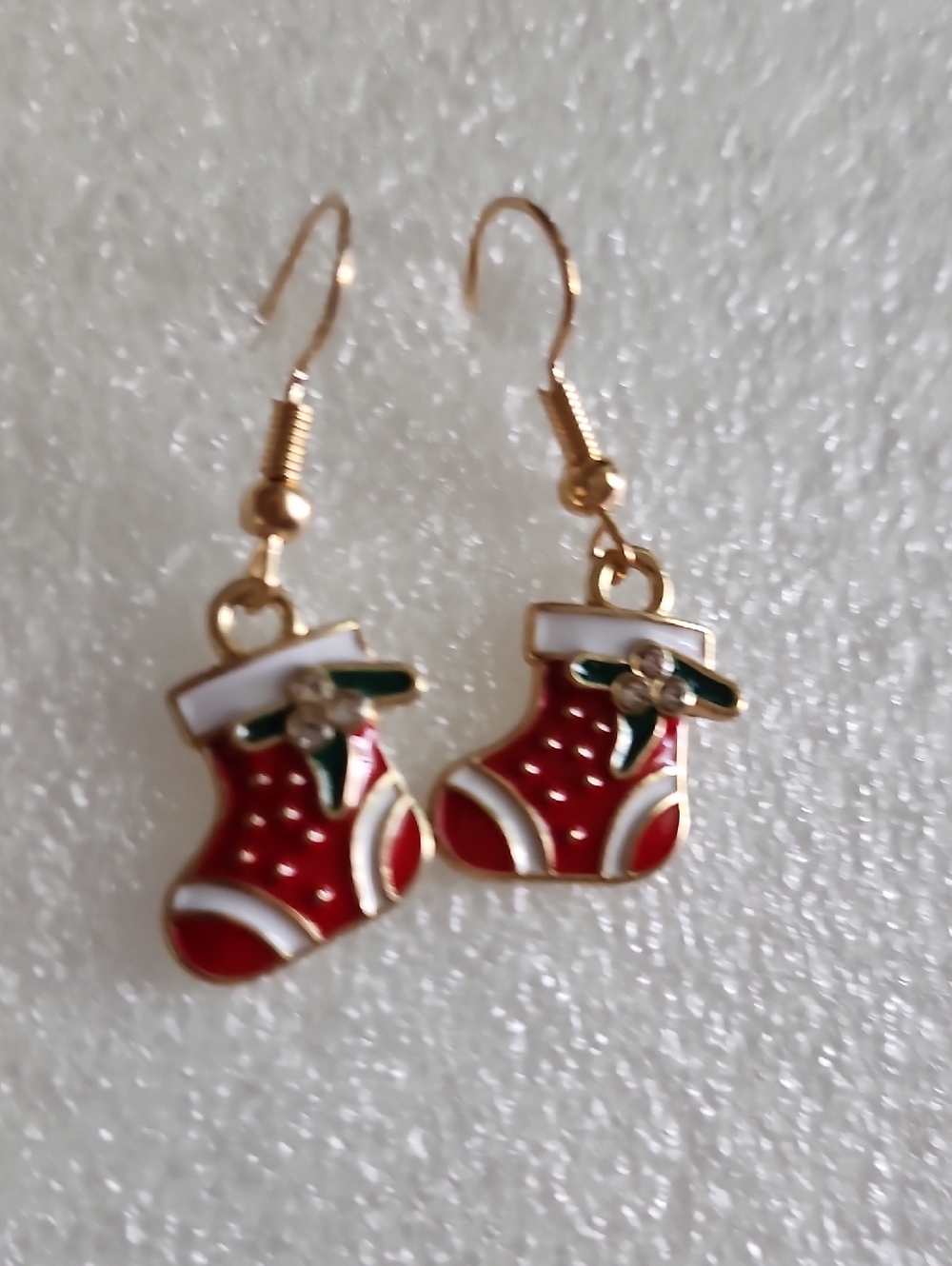 Hand Crafted Red Christmas Stocking Drop Earrings with Green Accent